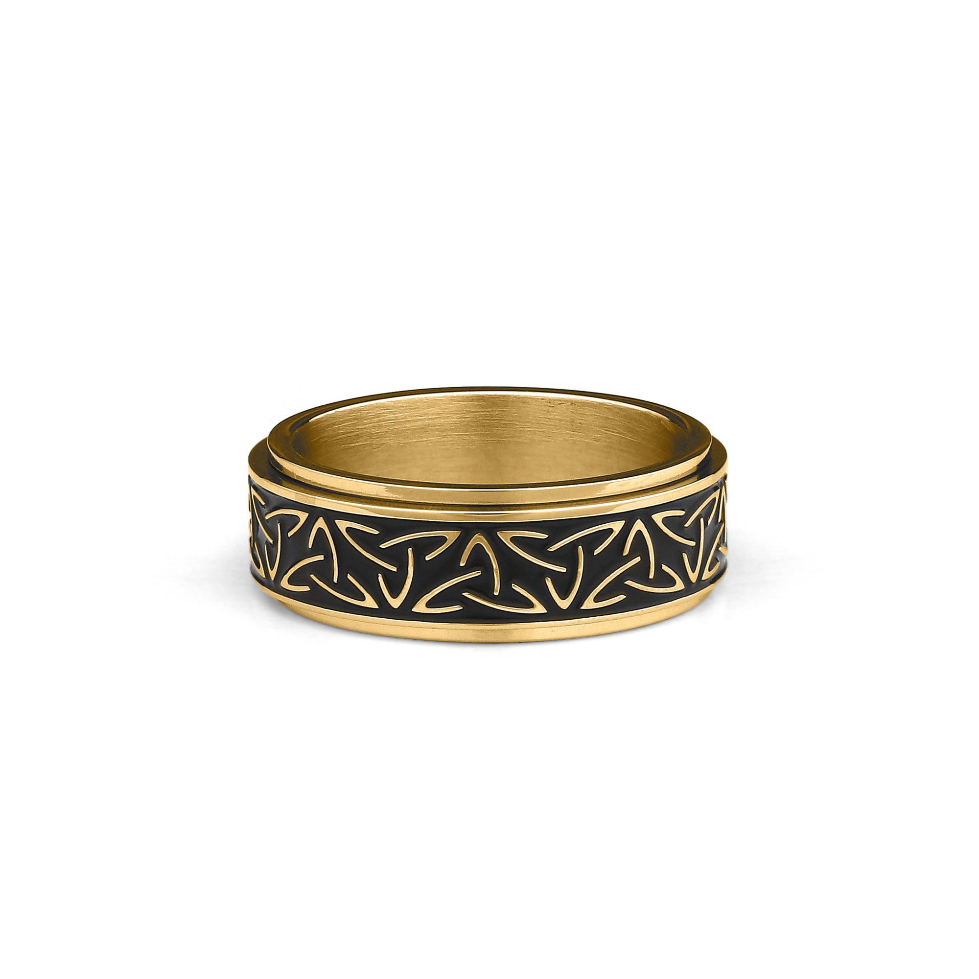 8mm gold spinner ring celtic pattern detail