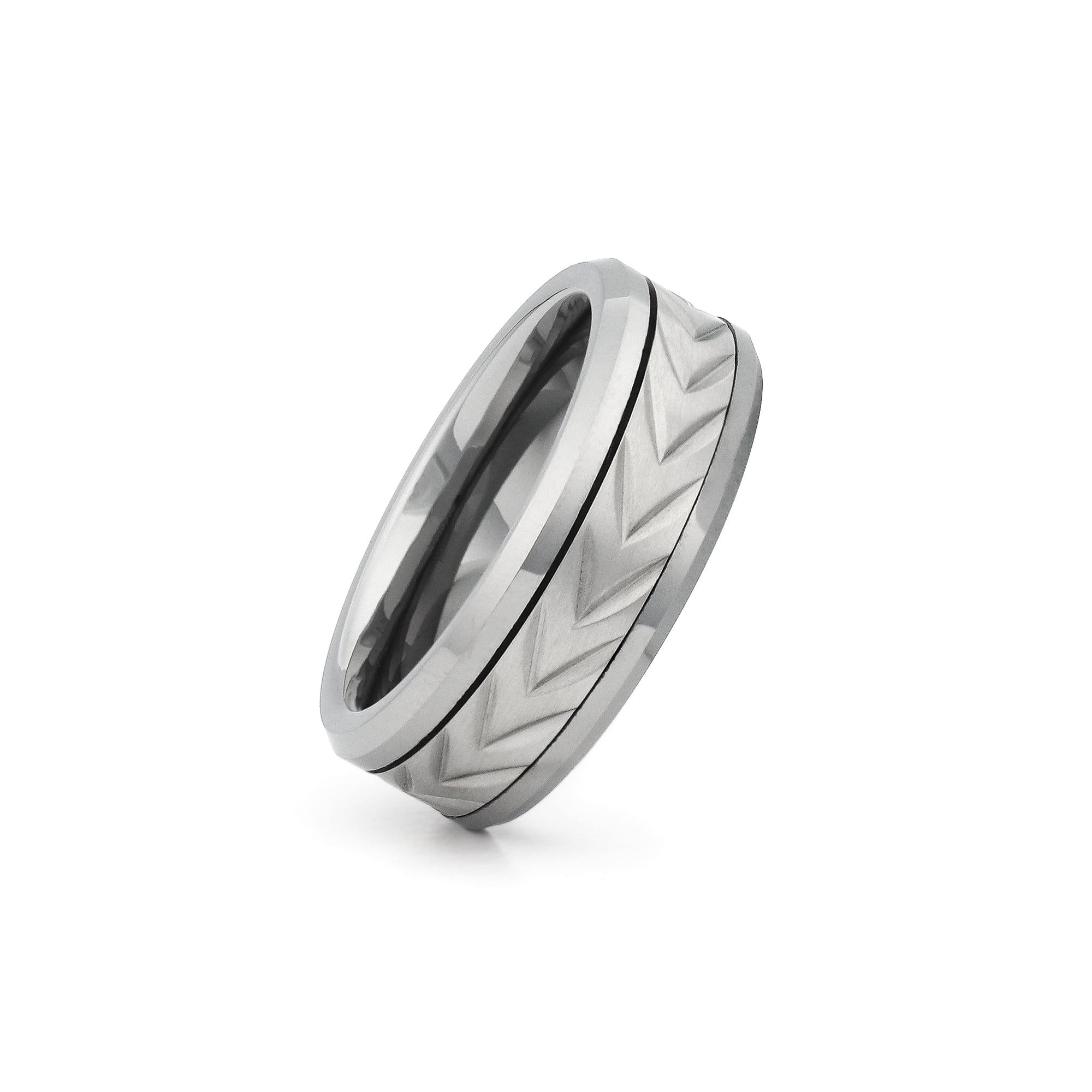 mens tungsten spinner ring geometric design