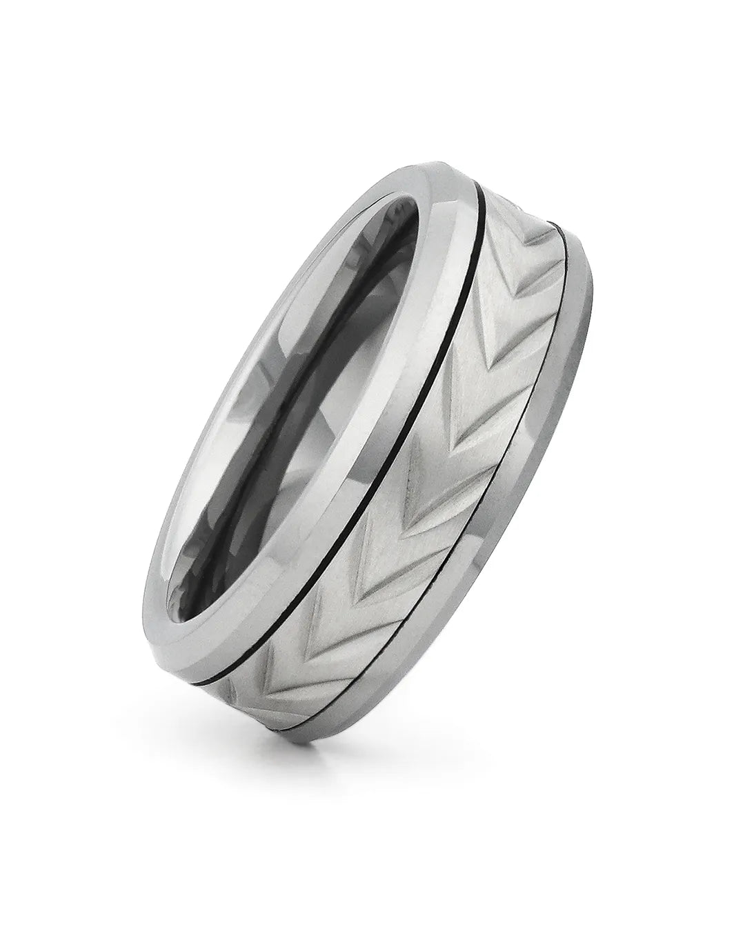 mens tungsten spinner ring geometric design