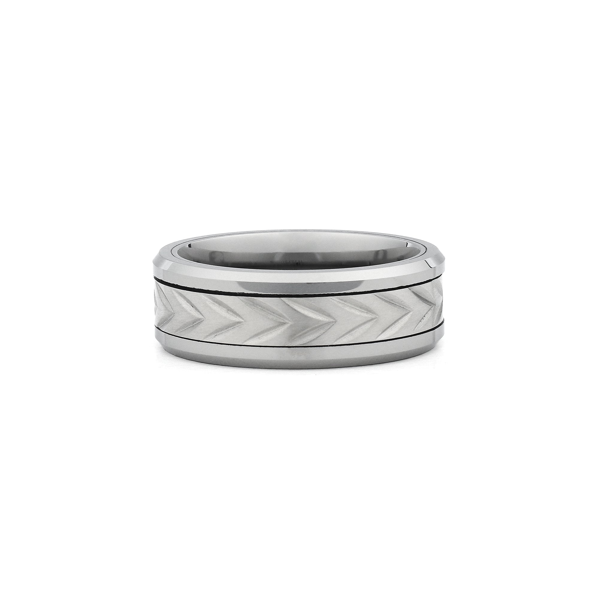 tungsten fidget ring chevron pattern rotating band