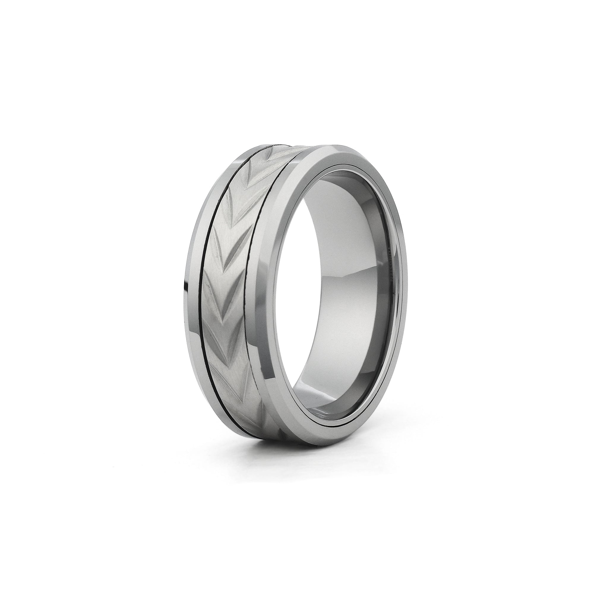 chevron tungsten spinner ring beveled edges