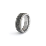 Brushed silver tungsten ring with black meteorite inlay