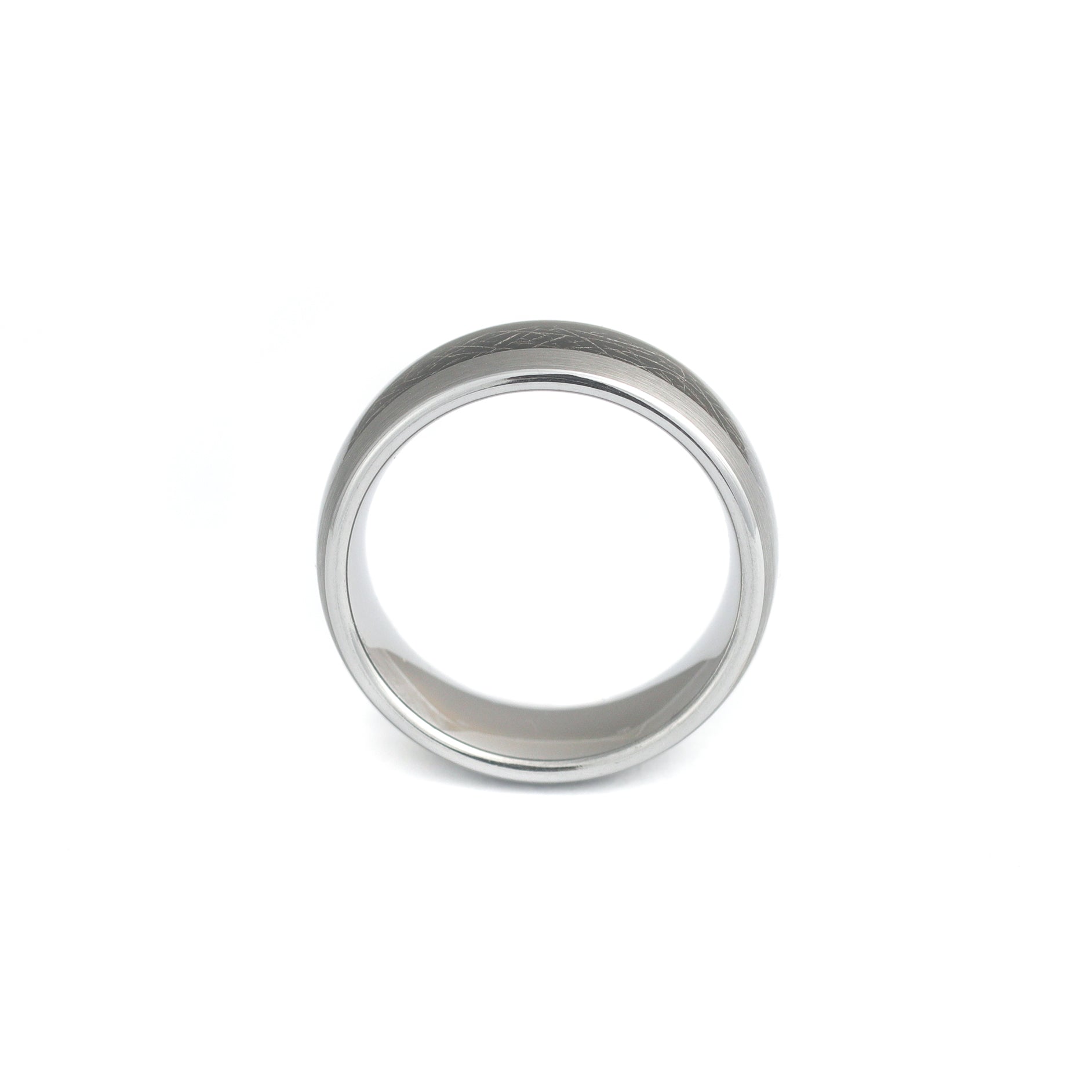 Meteorite ring for men with brushed silver finish