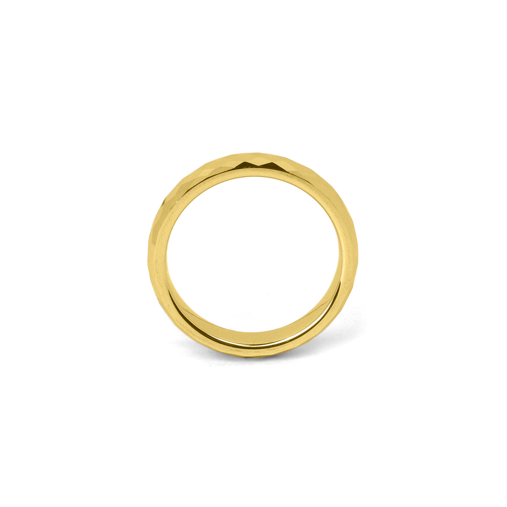 Unique wedding ring for women in 4mm polished gold tungsten with faceted surface
