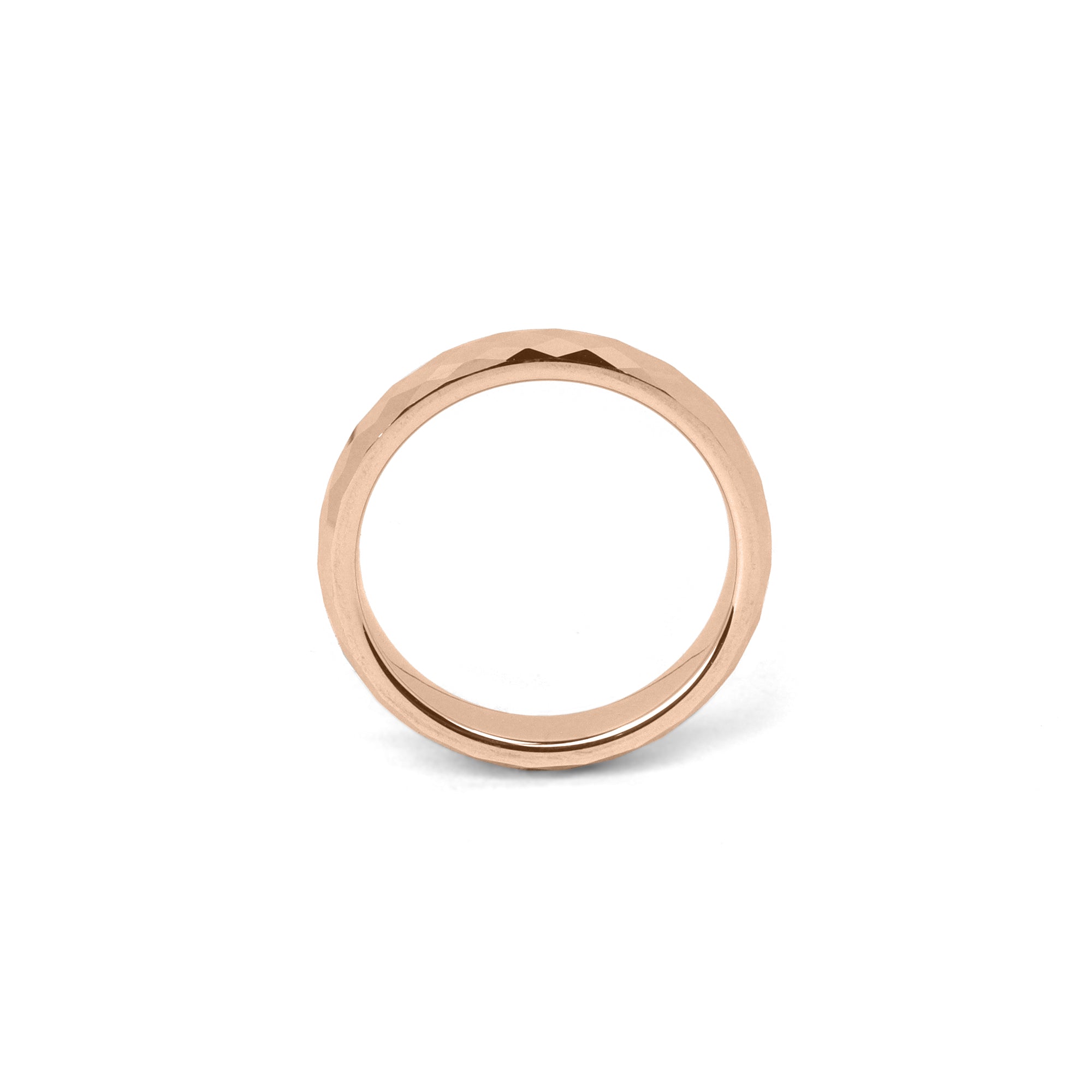Elegant womens eternity band ring in rose gold with multi-faceted face