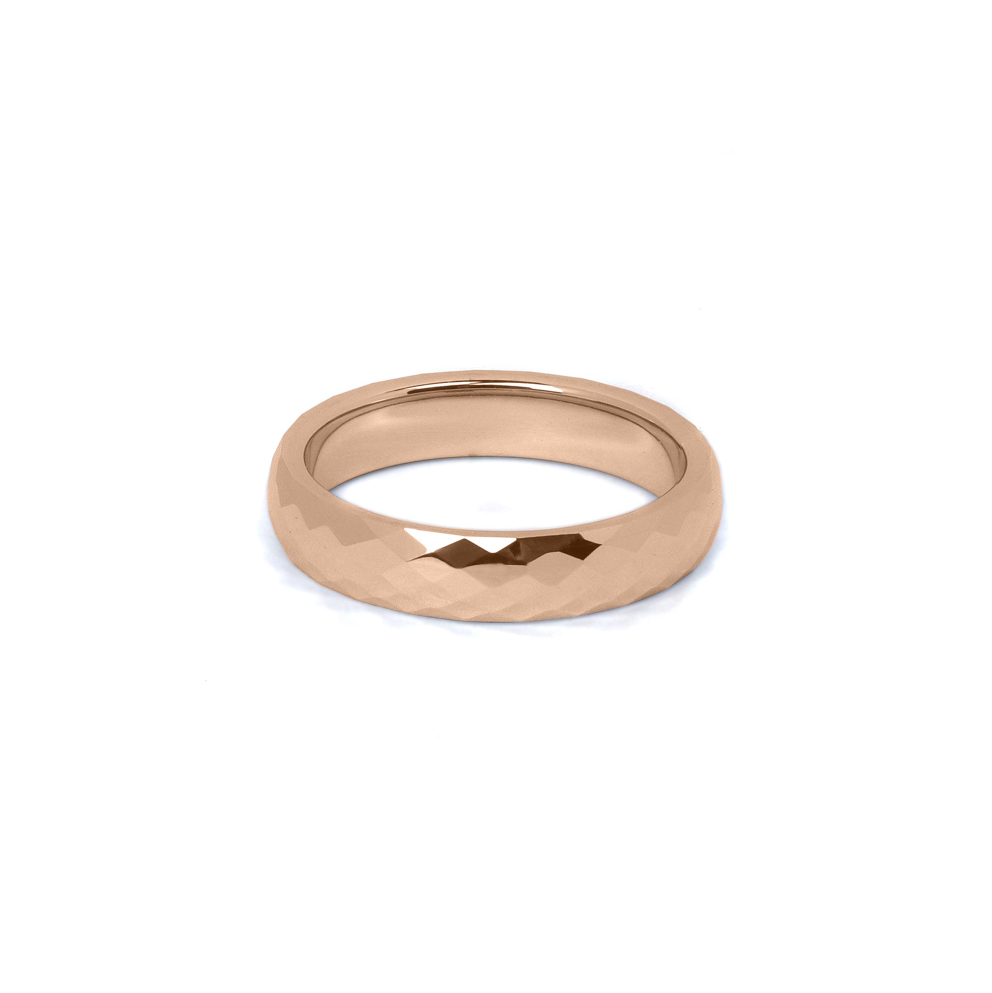 Modern rose gold womens eternity band ring with light-reflecting facets