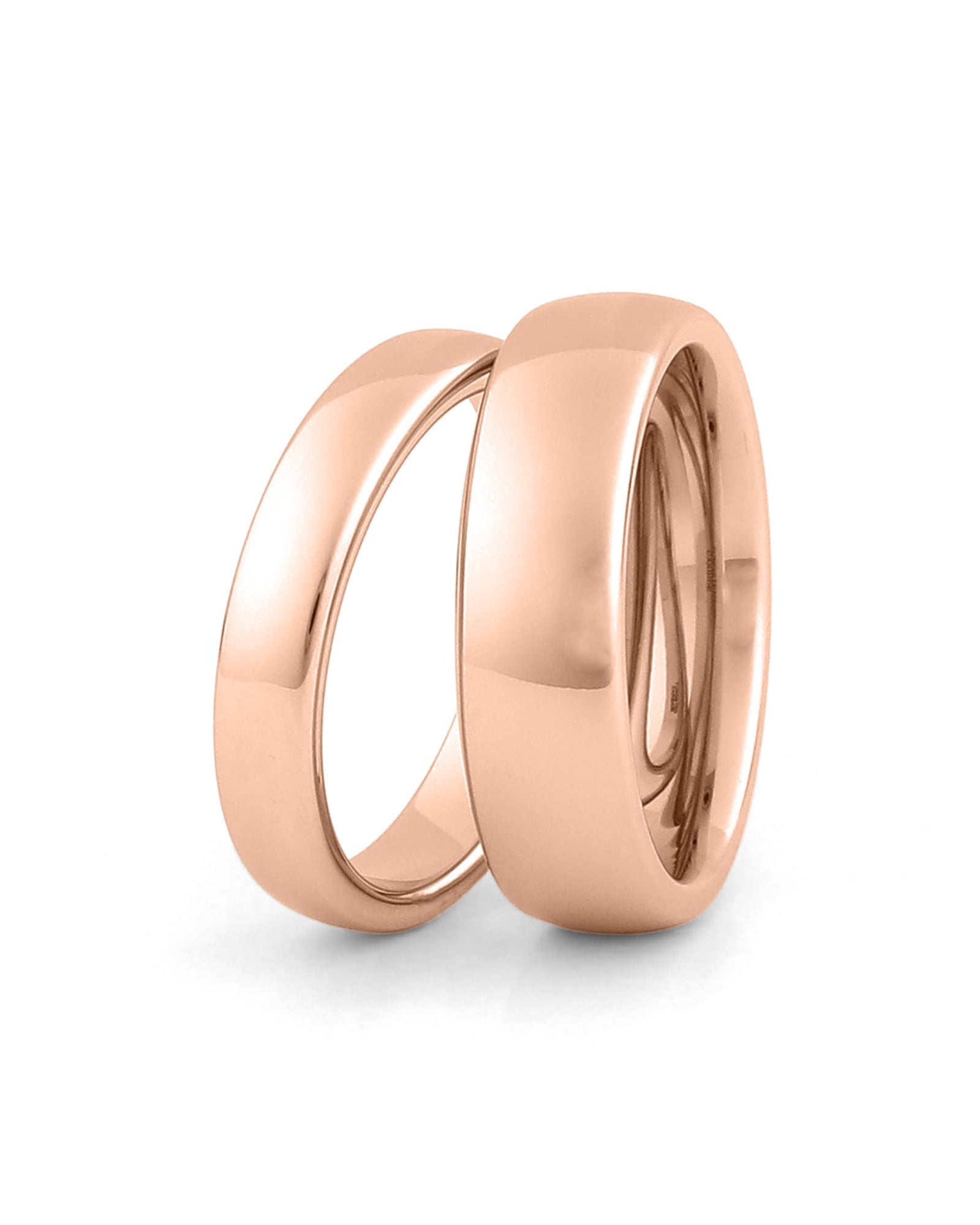 Dome his and hers rose gold wedding ring sets with high polished finish