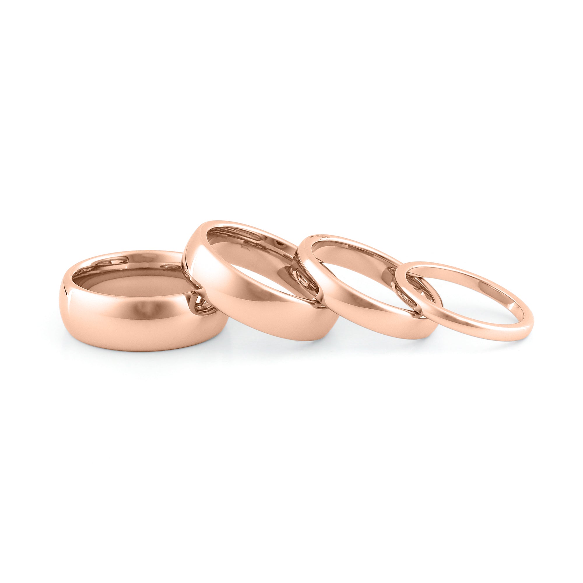 Elegant marriage rings couple in rose gold with smooth, shiny finish