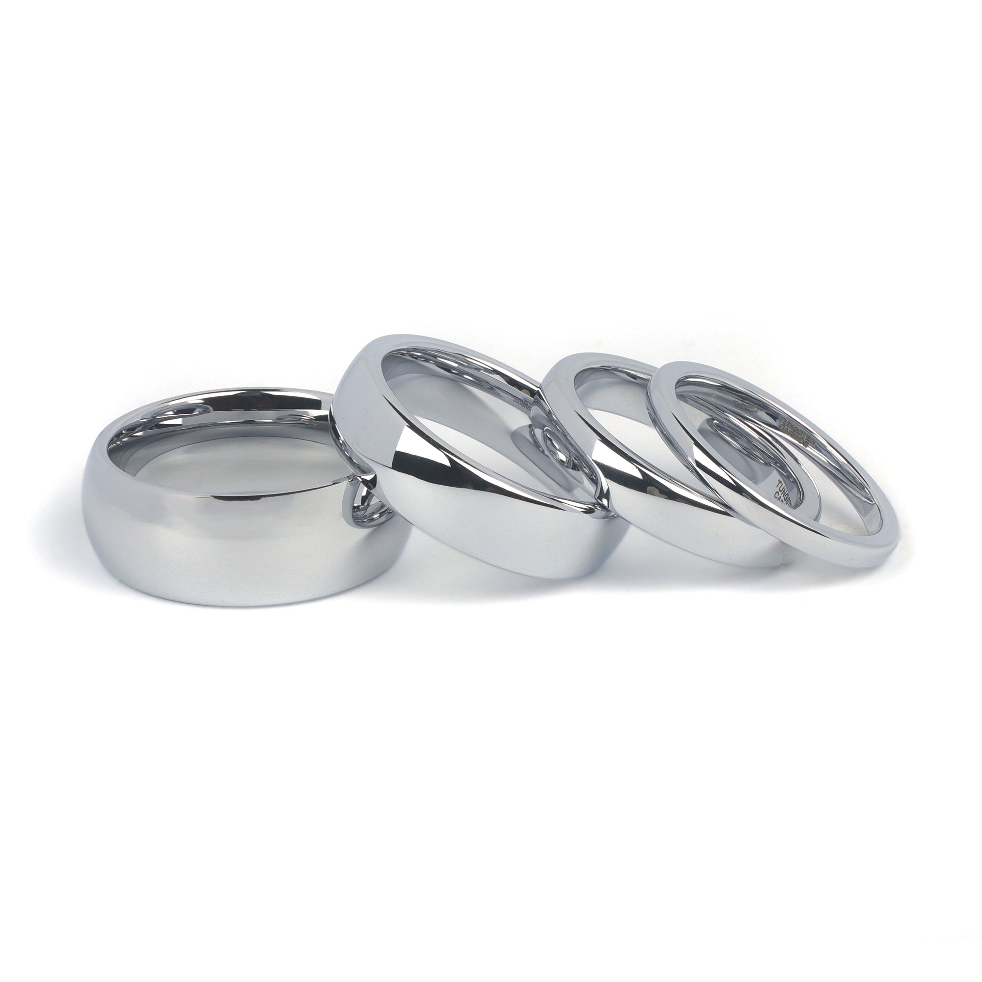 Close-up of tungsten wedding rings his and hers with scratch-resistant finish