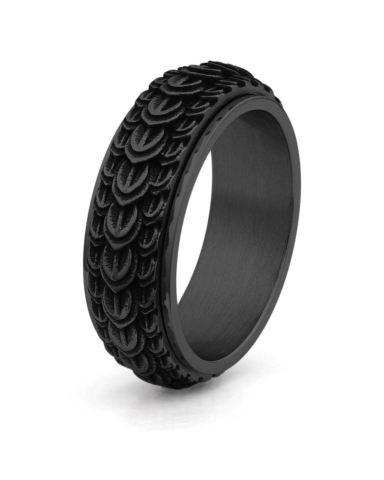 Black dragon scale spinner fidget ring for men