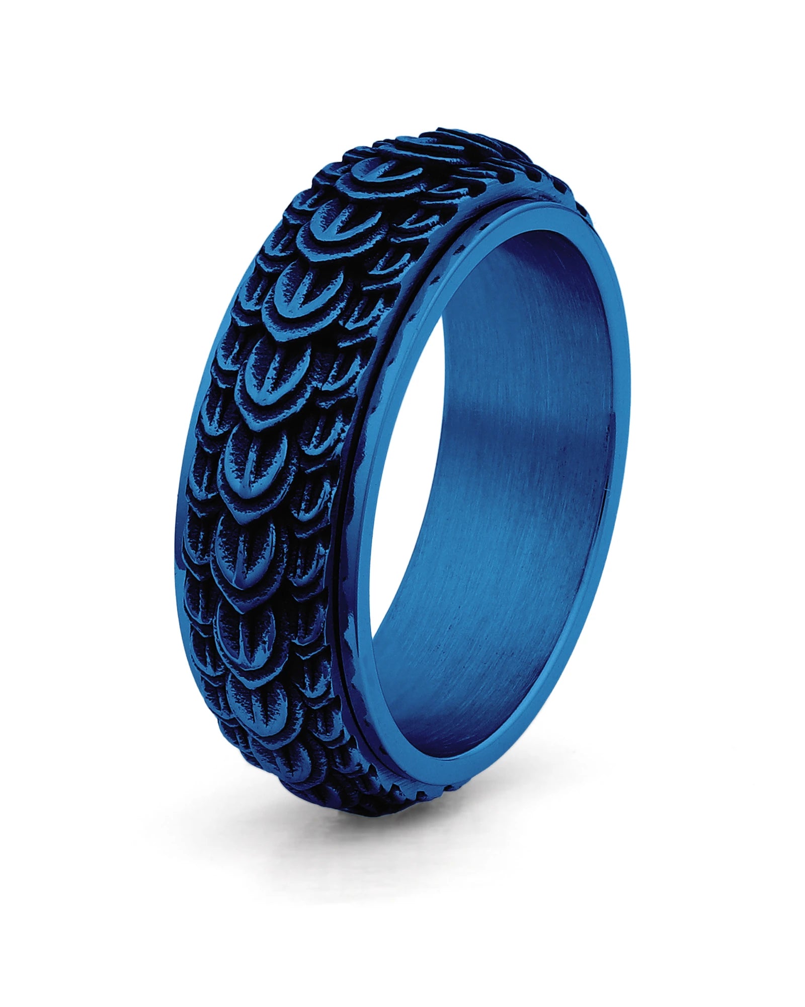 Blue dragon scale spinner fidget ring for men