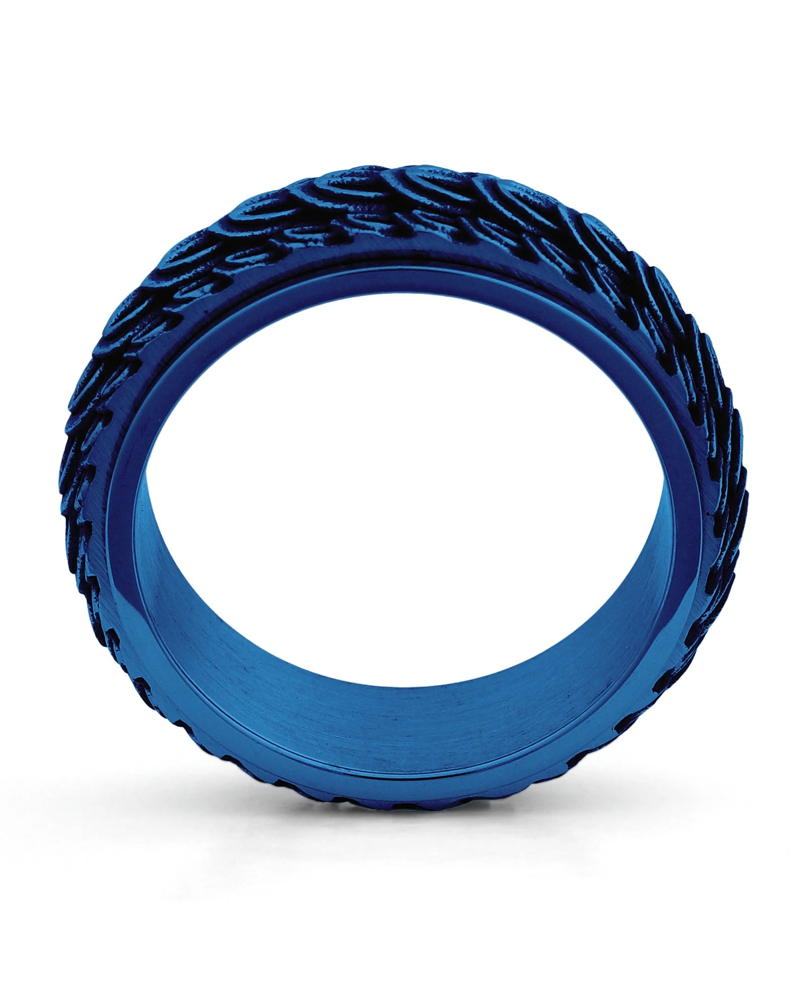 Side view of blue dragon scale spinner ring