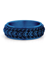 Blue dragon scale spinner ring shown at an angle