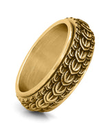 Front view of gold dragon scale fidget ring