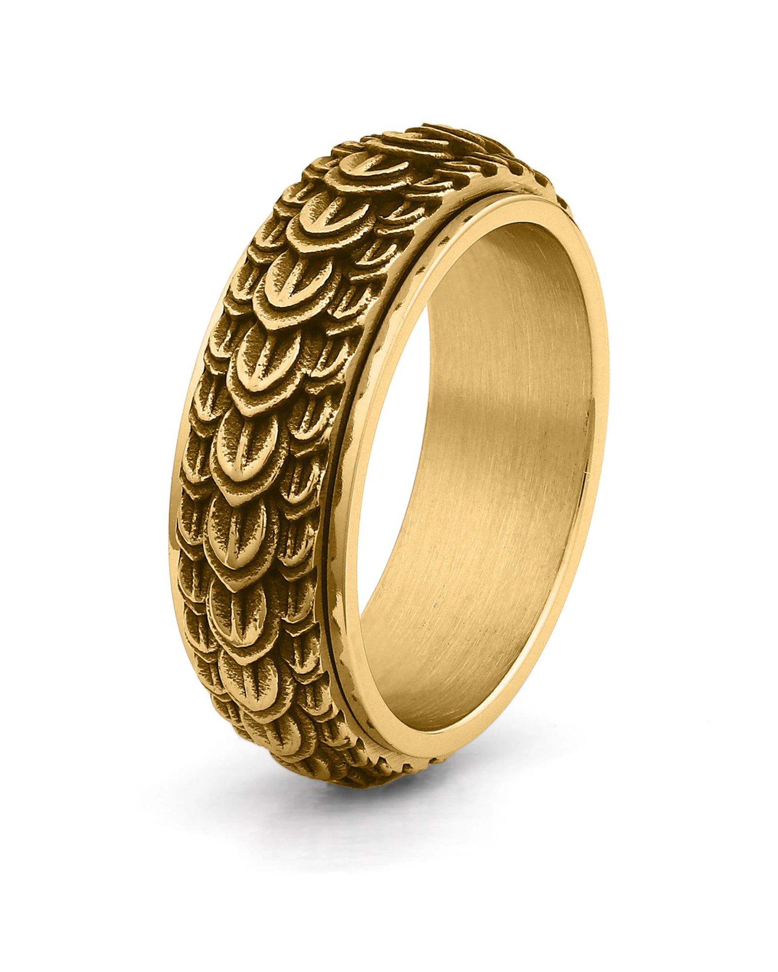 Gold dragon scale spinner fidget ring for men