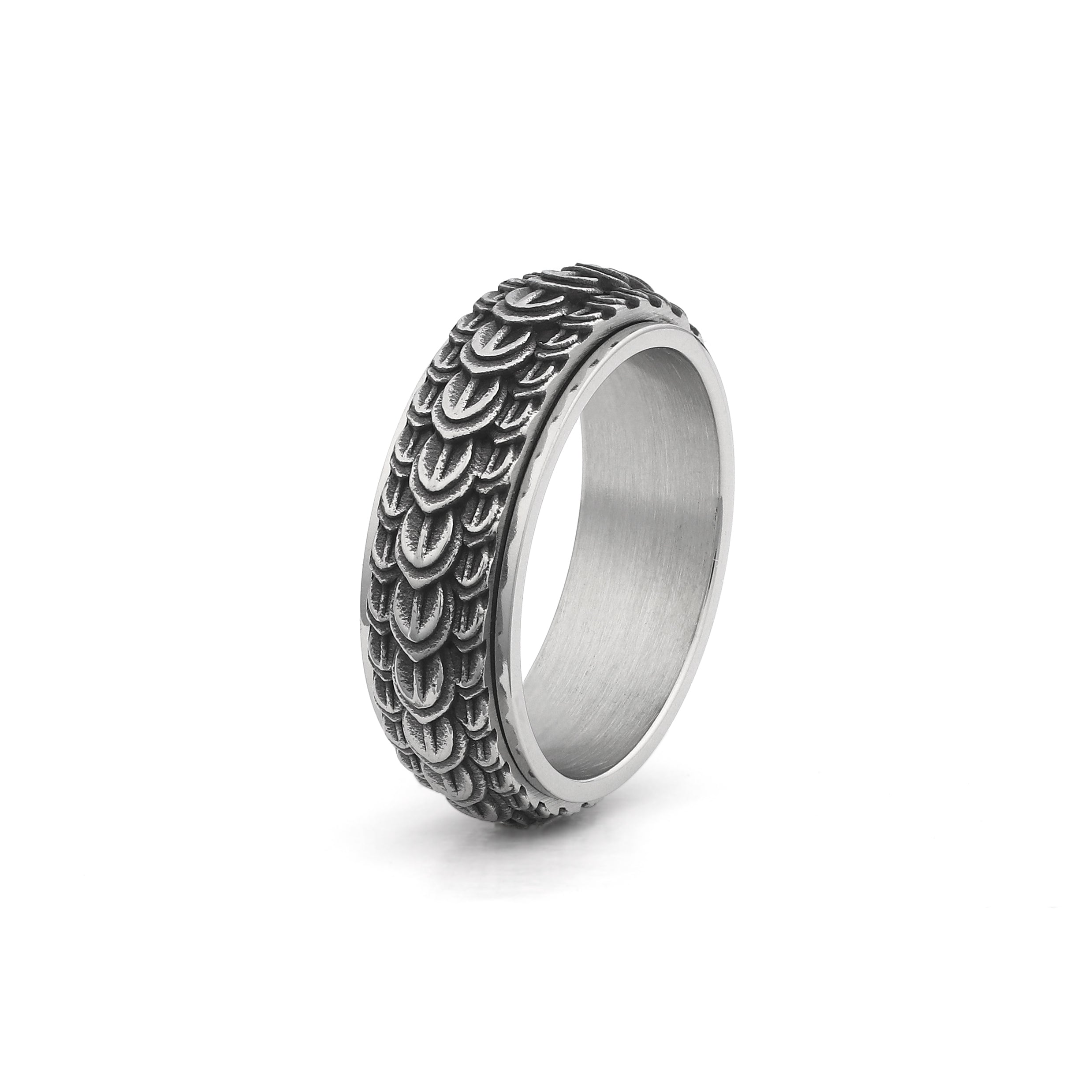 silver dragon scale spinner ring 8mm stainless steel fidget ring