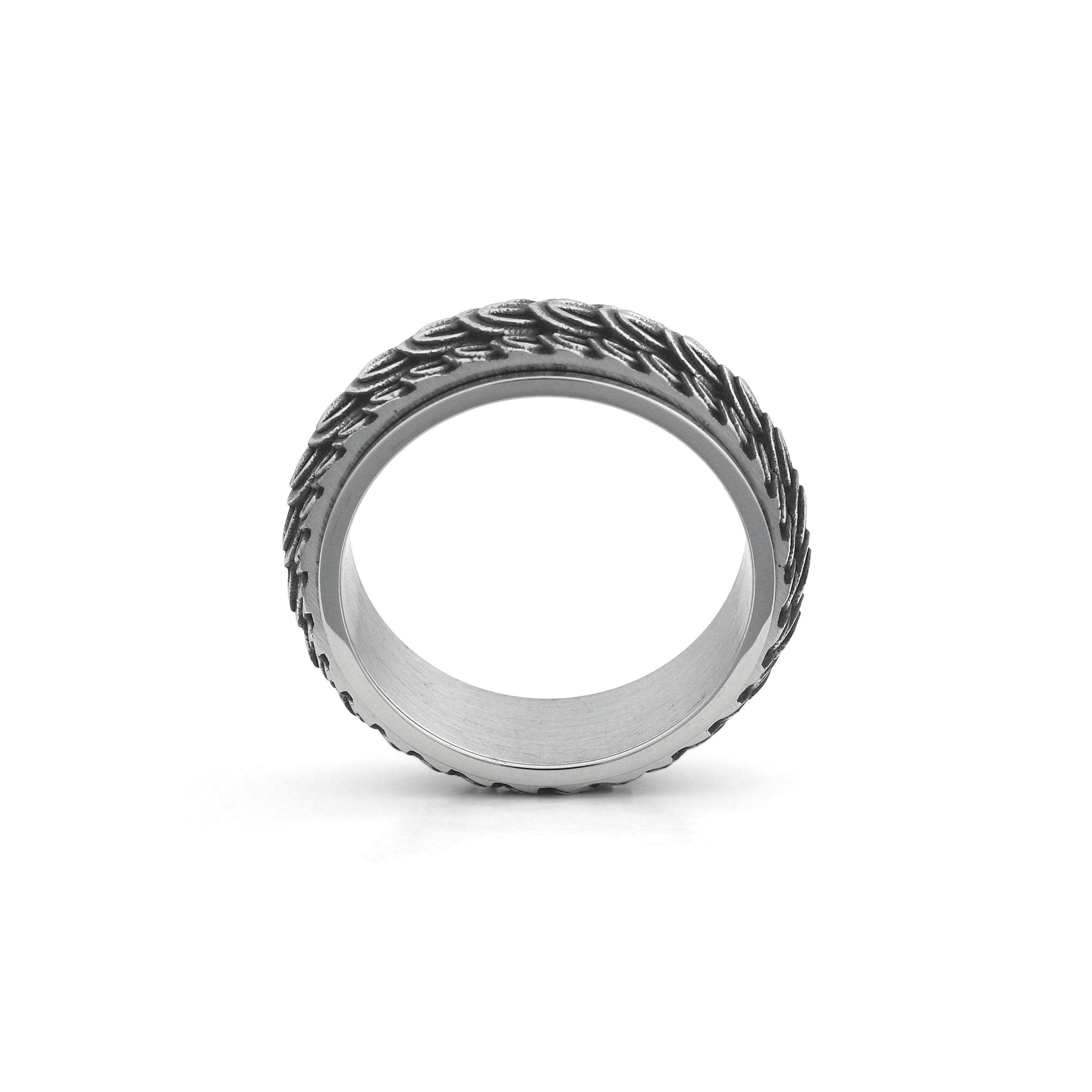 silver dragon scale spinner ring 8mm stainless steel fidget ring