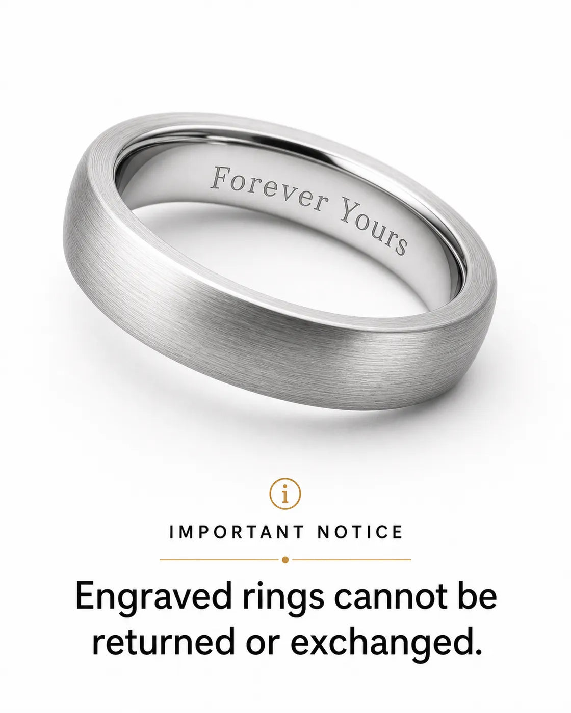 Notice explaining that engraved rings cannot be returned or exchanged