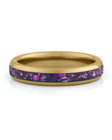 Front view of gold 4mm amethyst tungsten wedding band