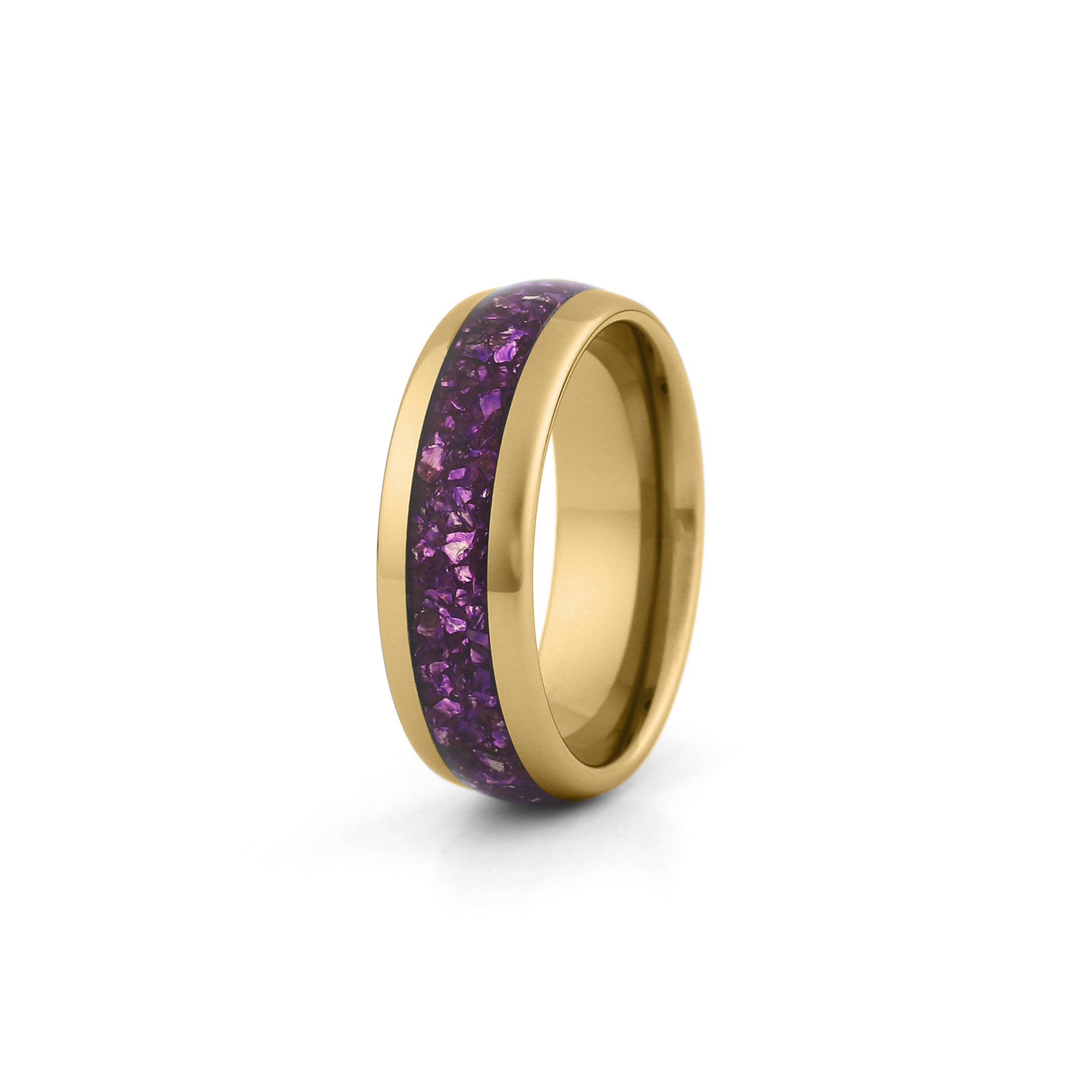 gold tungsten amethyst wedding band