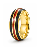 8mm Gold & Black Tungsten Wedding Ring with Red Carbon Fiber Inlay