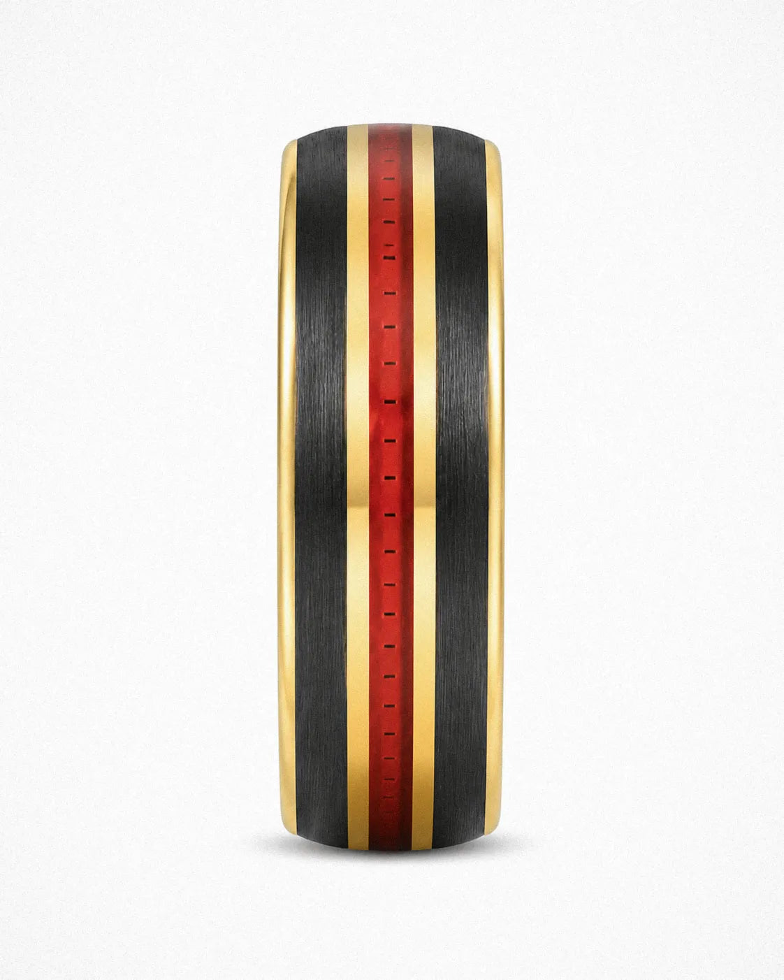 8mm Gold & Black Tungsten Wedding Ring with Red Carbon Fiber Inlay