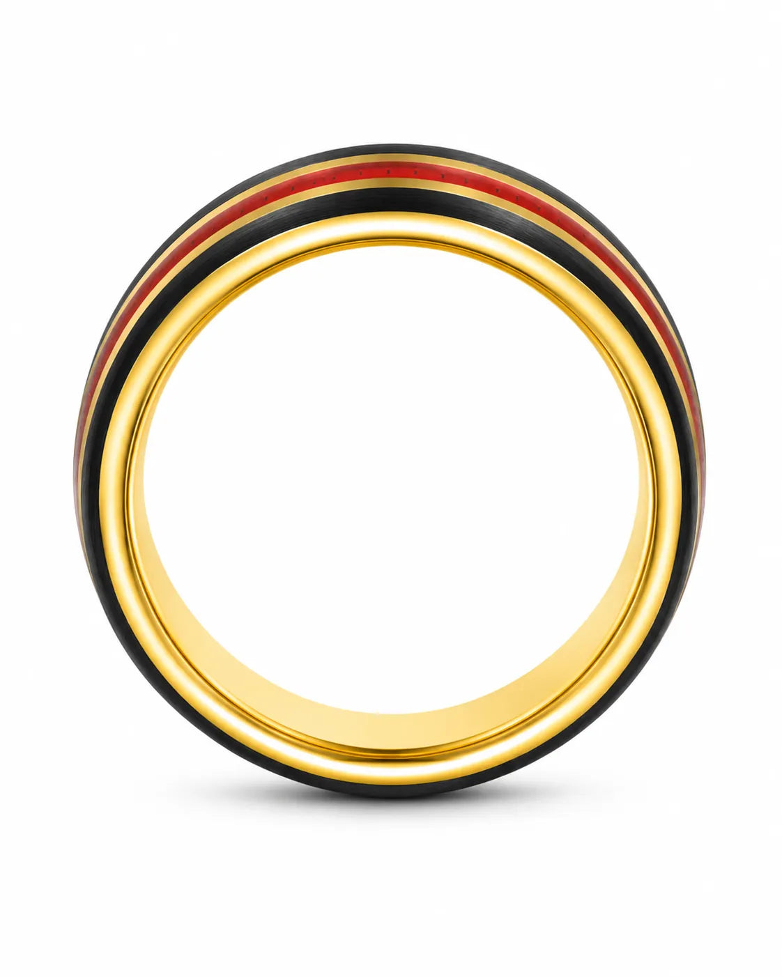 8mm Gold & Black Tungsten Wedding Ring with Red Carbon Fiber Inlay