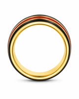8mm Gold & Black Tungsten Wedding Ring with Red Carbon Fiber Inlay