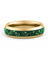 Front view of gold 6mm emerald tungsten wedding band