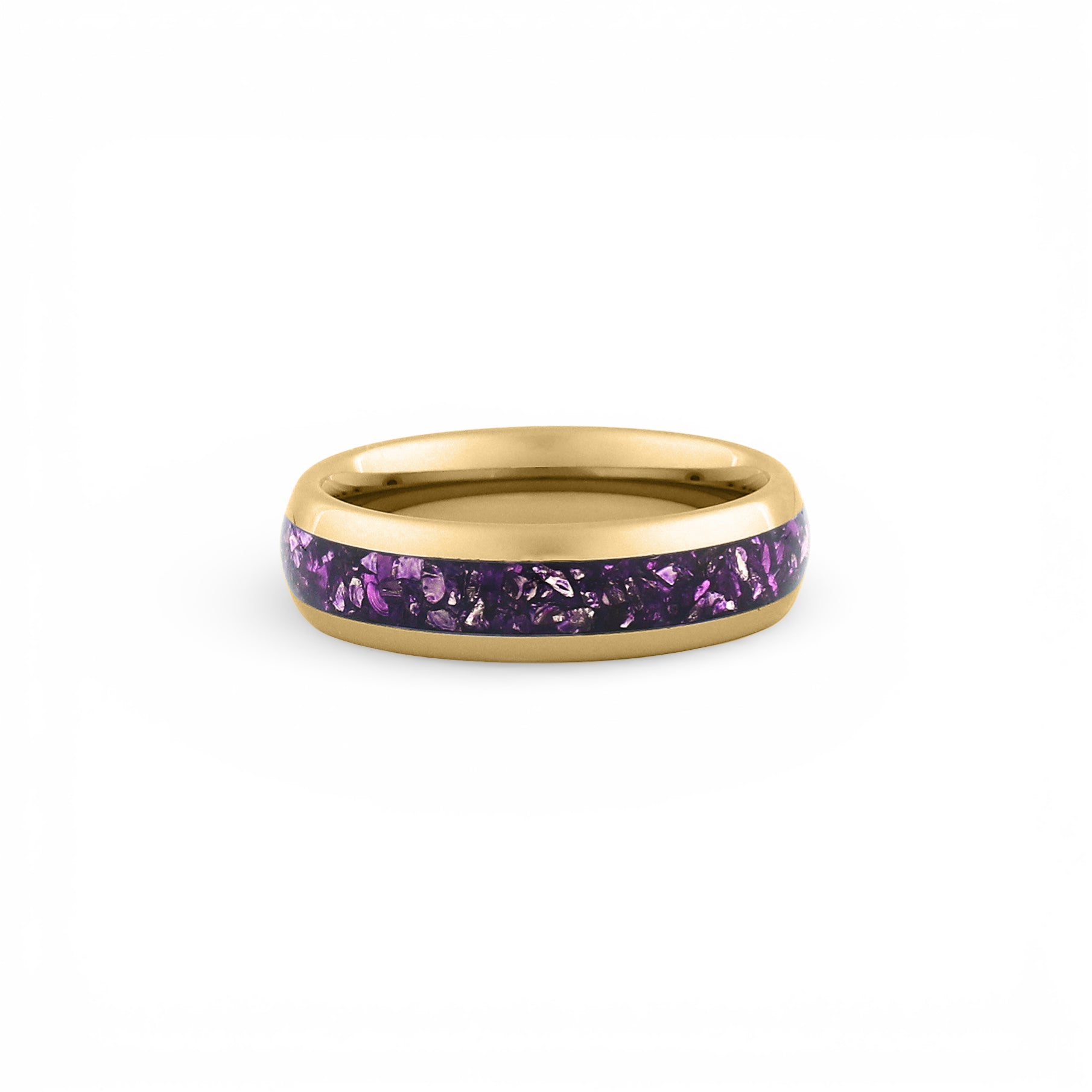 6mm gold amethyst wedding band with polished gold finish