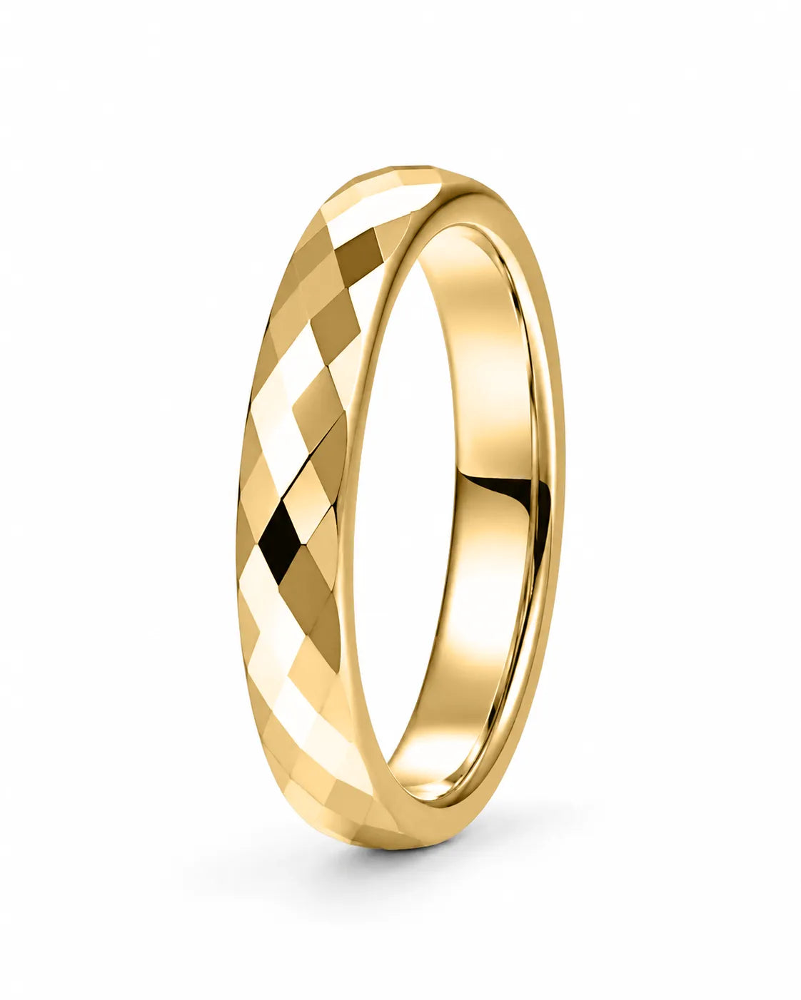 Gold 4mm faceted tungsten carbide wedding ring for men and women