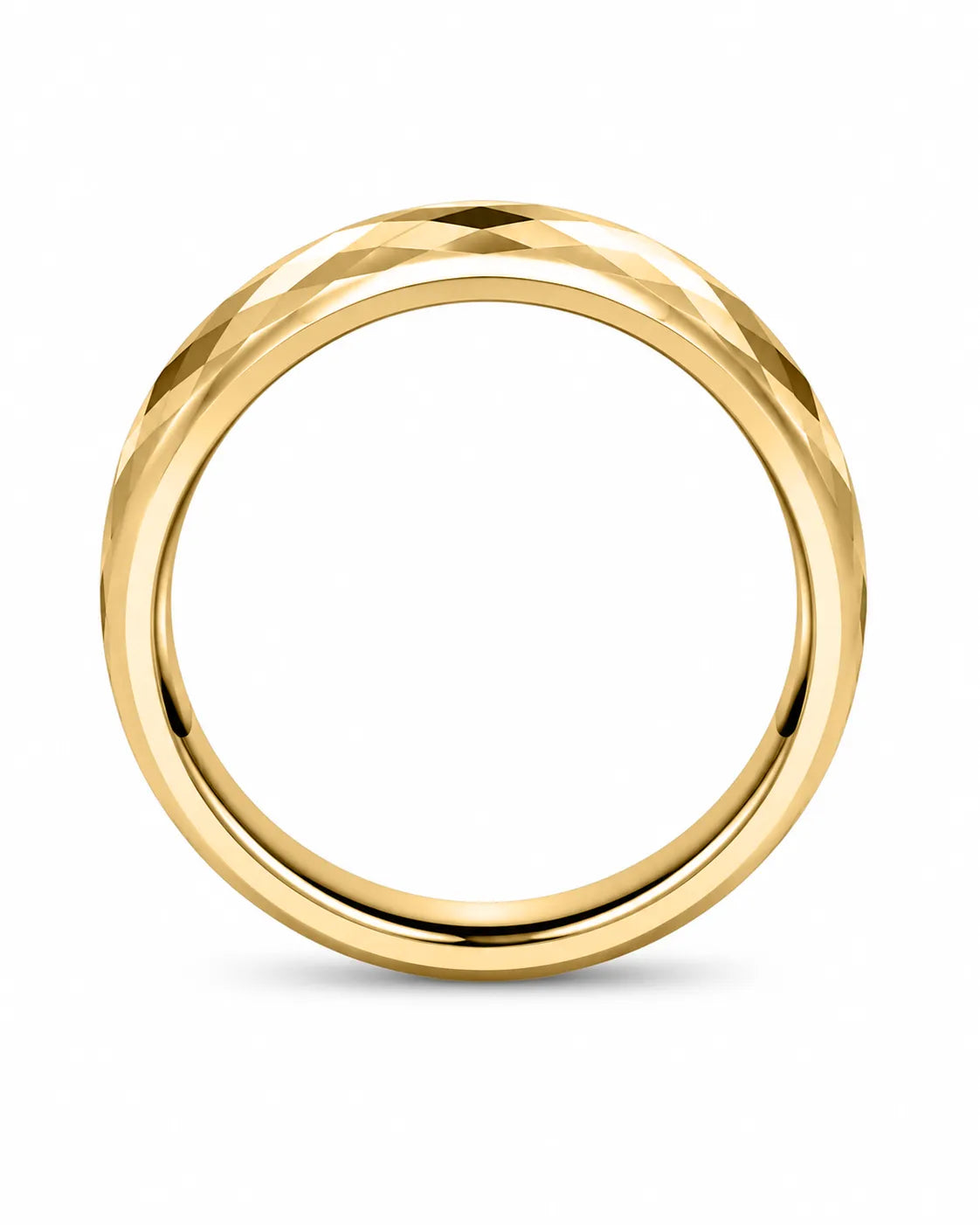 Front view of gold 4mm faceted tungsten wedding band