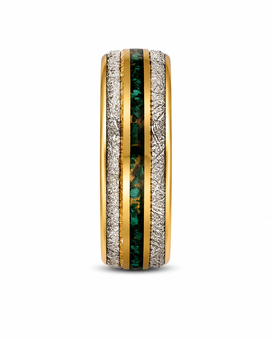 8mm Gold Meteorite & Green Emerald Inlay Tungsten Wedding Ring