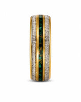 8mm Gold Meteorite & Green Emerald Inlay Tungsten Wedding Ring