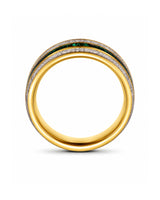 8mm Gold Meteorite & Green Emerald Inlay Tungsten Wedding Ring
