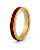 Gold tungsten wedding ring with red ruby stone inlay, 4mm band