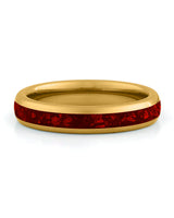 Front view of gold 4mm ruby tungsten wedding band