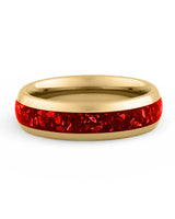 Front view of gold 6mm ruby tungsten wedding band