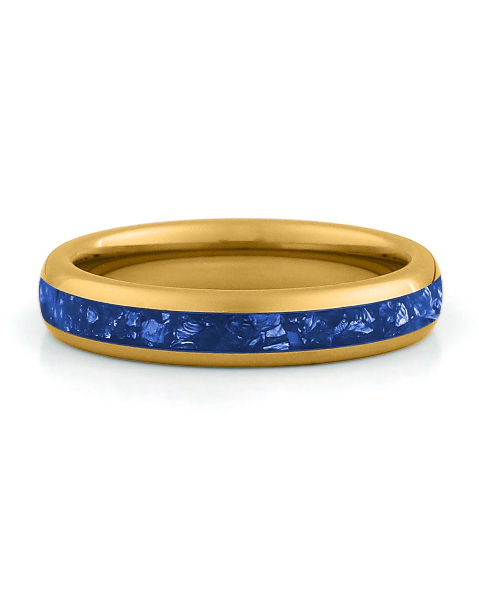 Front view of gold 4mm sapphire tungsten wedding band