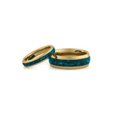 His and hers gold tungsten turquoise rings, elegant matching wedding band set