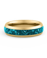 Front view of gold 6mm turquoise tungsten wedding band
