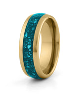Men's gold tungsten wedding ring with turquoise stone inlay, 8mm band