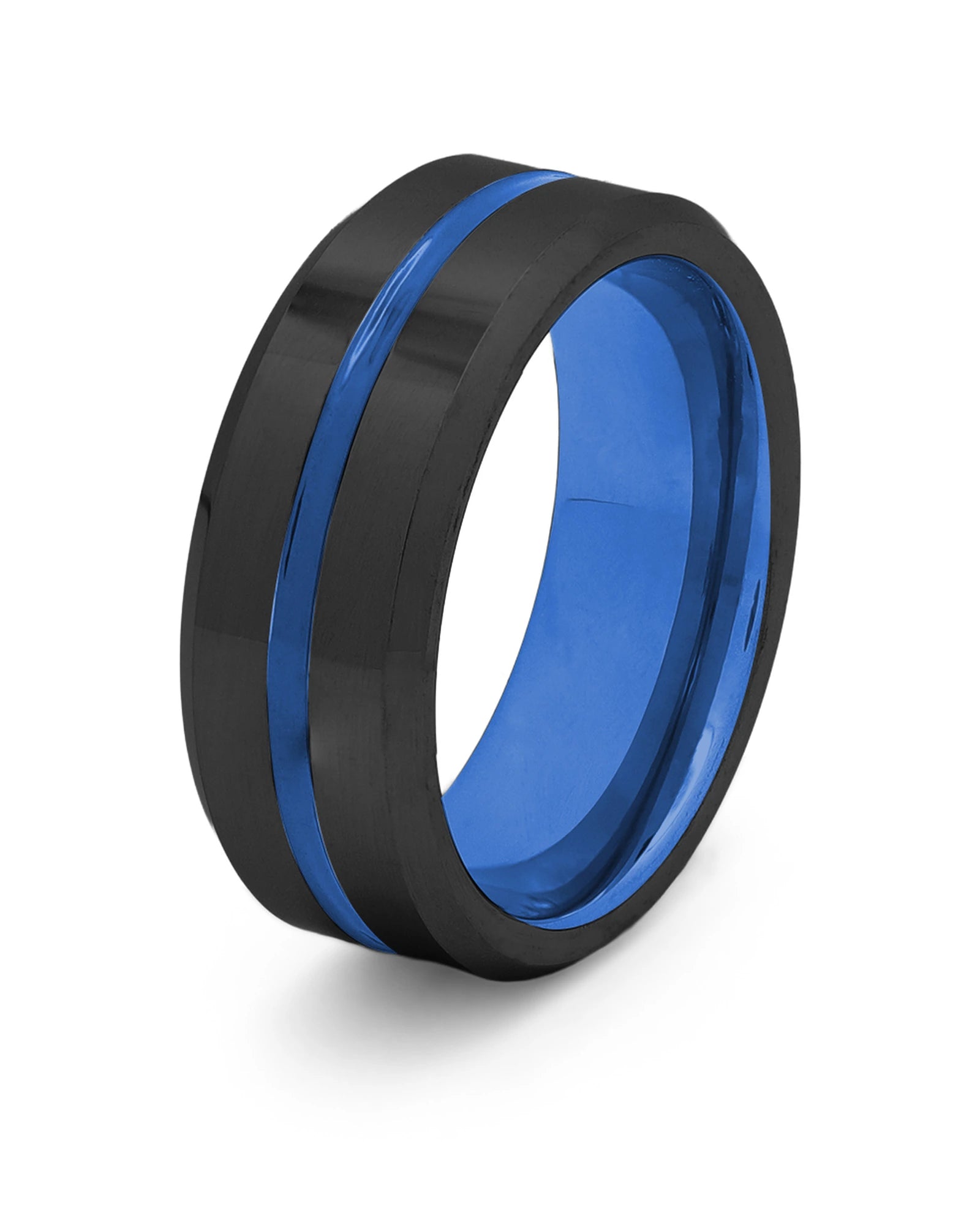 Black and blue Groove wedding ring for men