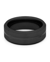 Front view of black Groove wedding band