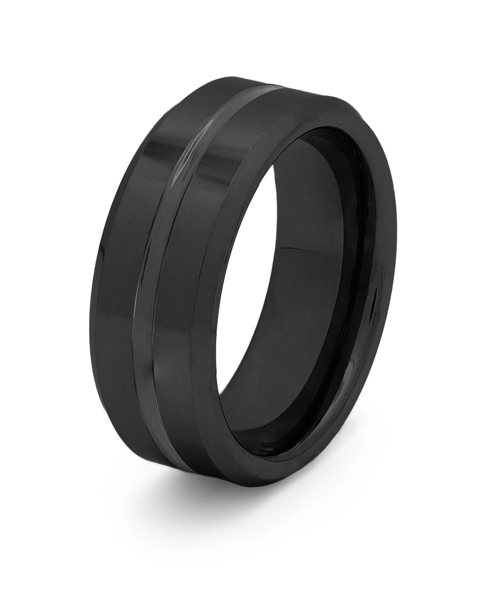 Black Groove wedding ring for men