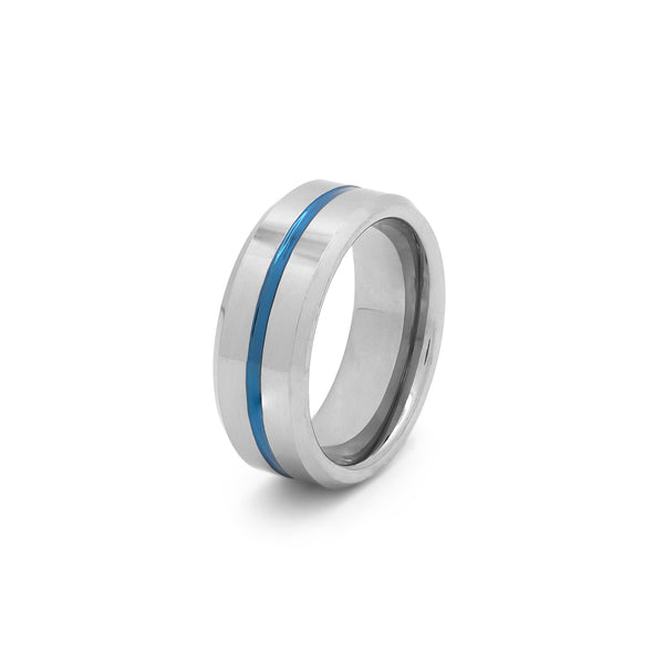 Groove - Silver & Blue Mens Wedding Band