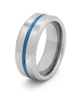 Silver and blue Groove wedding ring for men