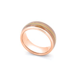 unique men’s ring featuring rose gold tungsten and real guitar string