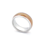 close up of a silver guitar string wedding band 
