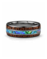Gunmetal Koa Wood & Abalone Shell Tungsten Wedding Ring – 8mm